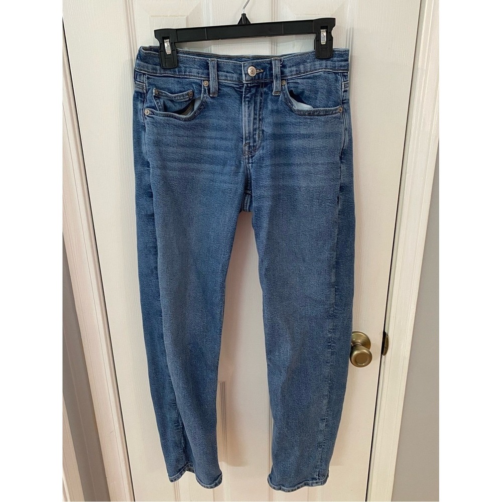 American Eagle 90s Straight Jeans Women 4 Short Blue High Rise Stretch Denim